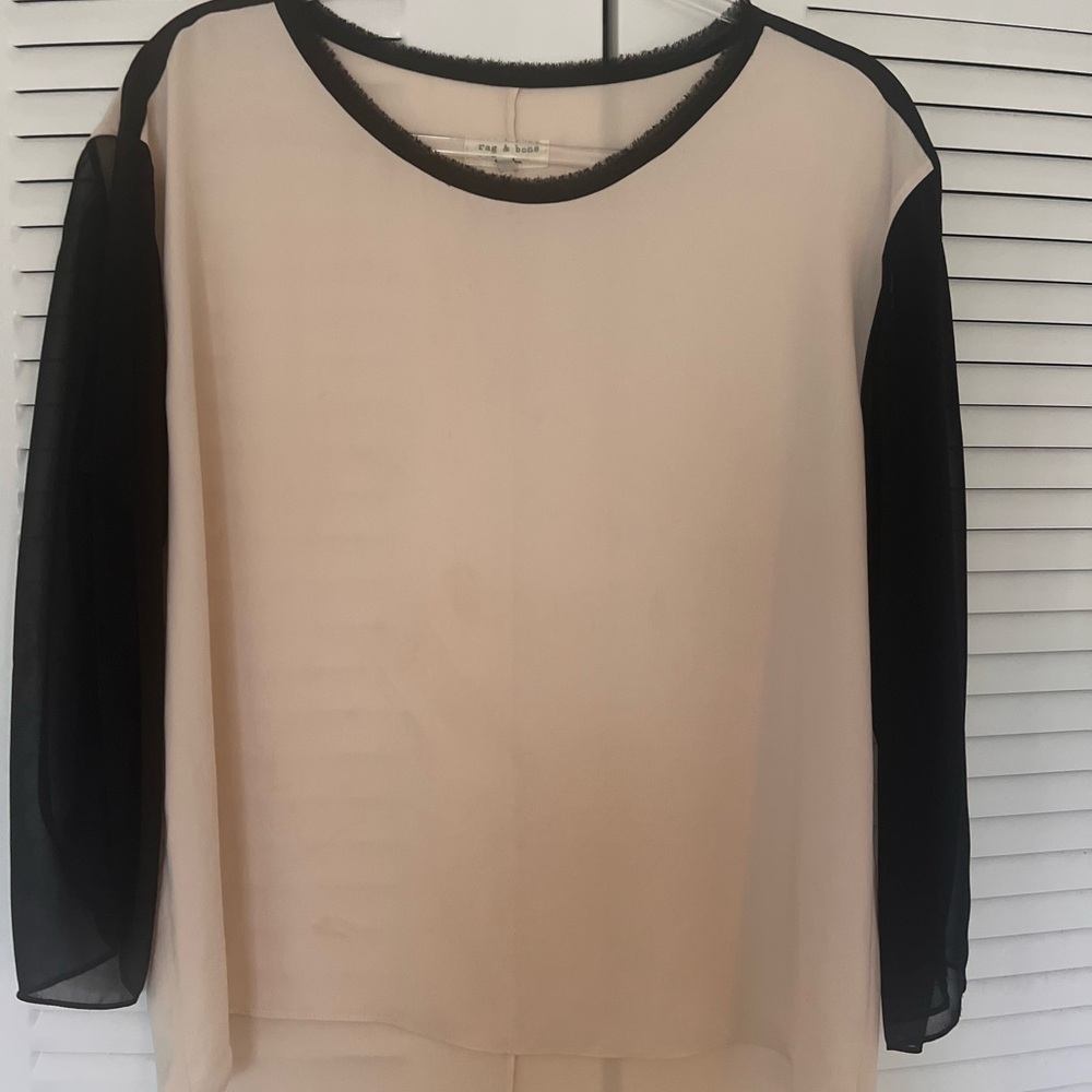 rag & bone Sheer Sleeve Blouse - Cream and Black
